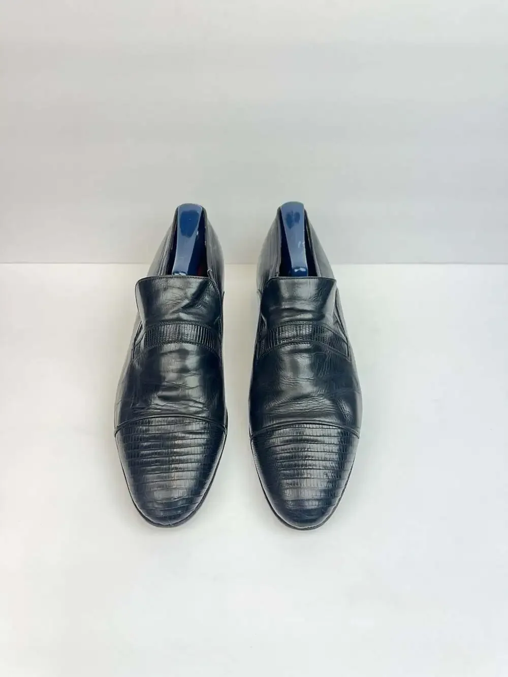 Vintage  Men's Black Lizard Embossed Leather Slip-On Dress Shoes Size 9.5M